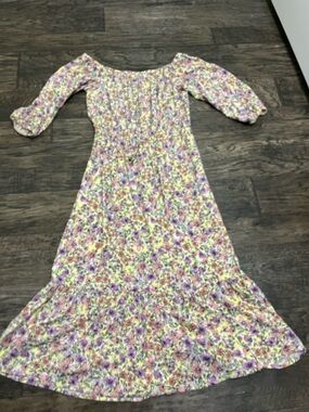 BeBop Floral Off-Shoulder Maxi Dress - Pink, Purple & Yellow